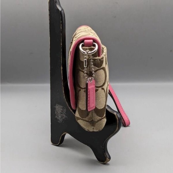 COACH Brown and Pink Signature Canvas Wristlet / Mini Purse - Picture 4 of 5